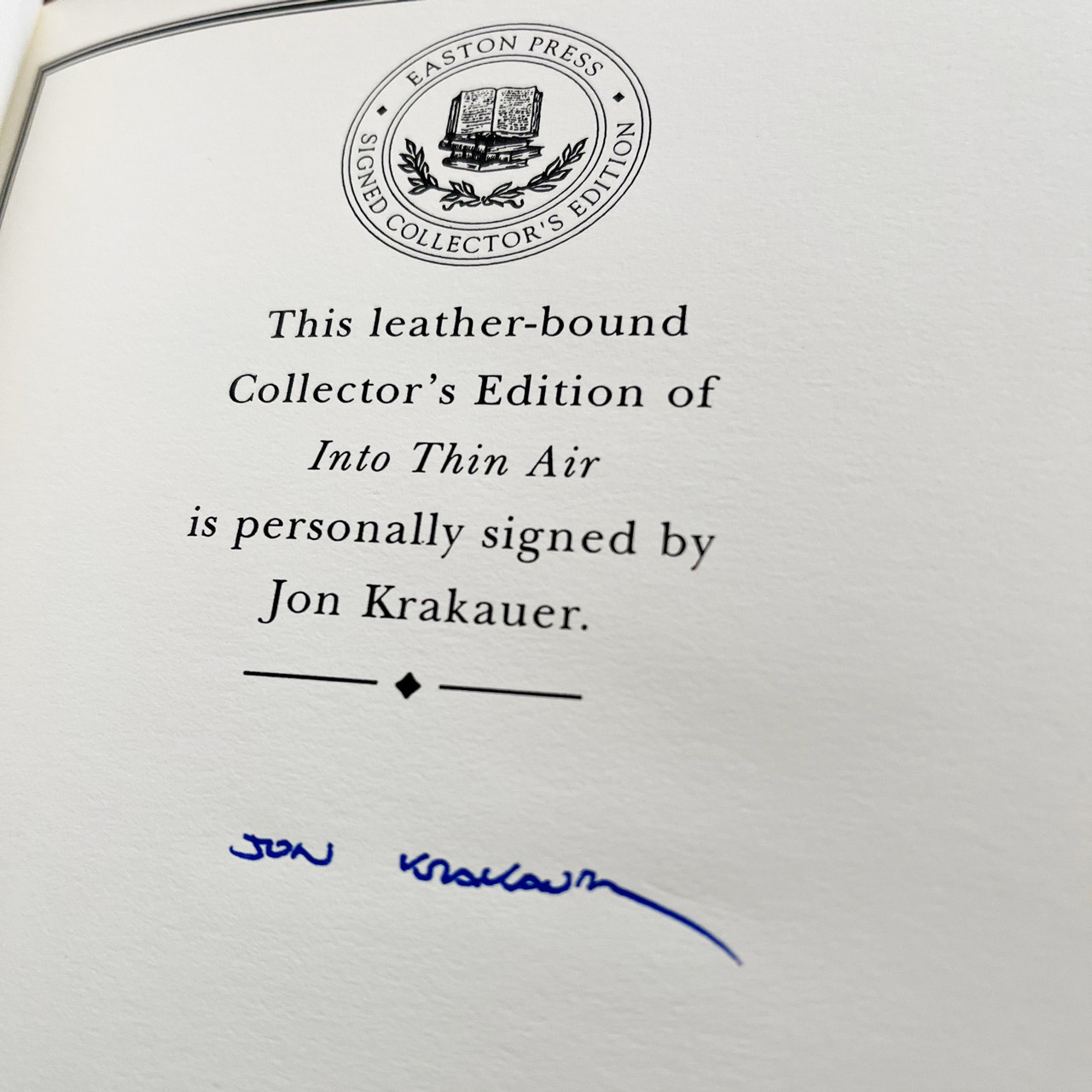Jon Krakauer "Into Thin Air: A Personal Account of the Mt. Everest Disaster" Signed Limited Edition w/COA and Collector's Notes [Sealed]