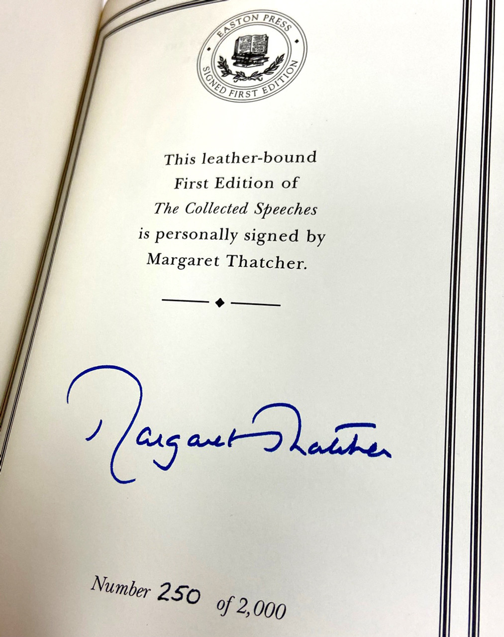 Lady Margaret Thatcher "The Collected Speeches" Leather Bound Limited Edition, Signed First Edition No. 250 of 2,000 w/COA