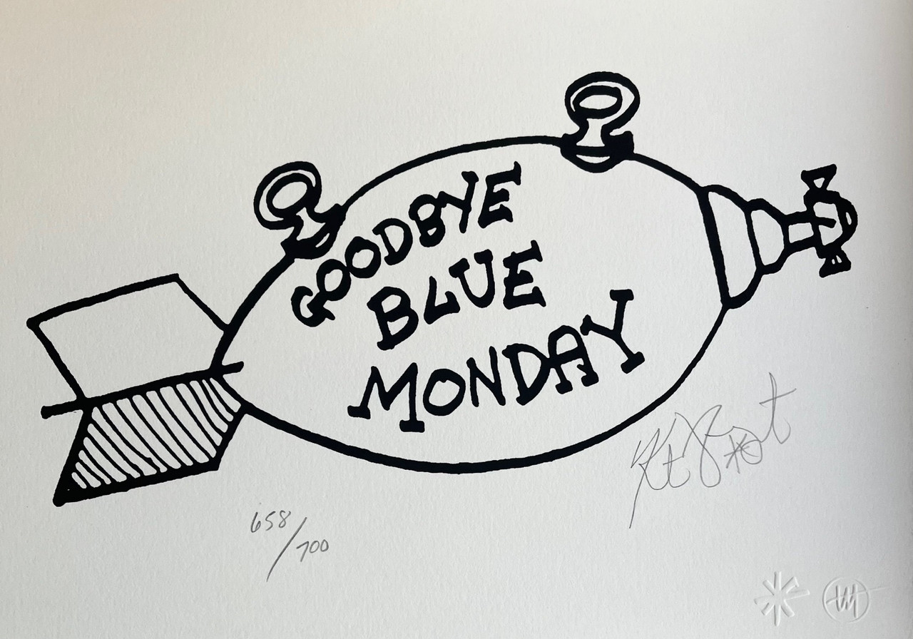 Kurt Vonnegut "ADIOS" or "Goodbye Blue Monday" Signed Limited Edition Silkscreen No. 658/700 , Matted and Framed Fine Art Print [Very Fine]