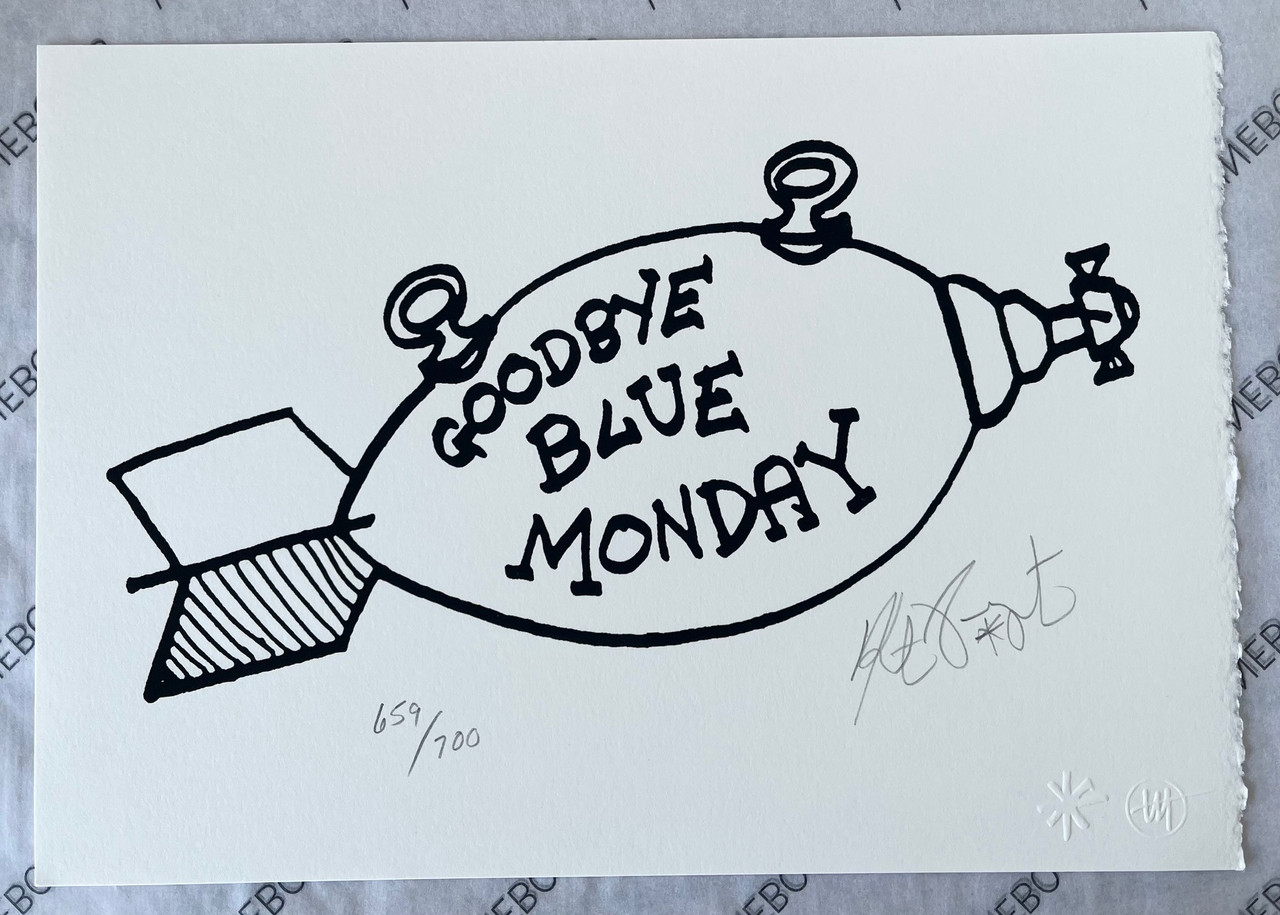 Kurt Vonnegut "ADIOS" or "Goodbye Blue Monday" Signed Limited Edition Silkscreen No. 659/700 , Matted and Framed Fine Art Print w/COA [Very Fine]
