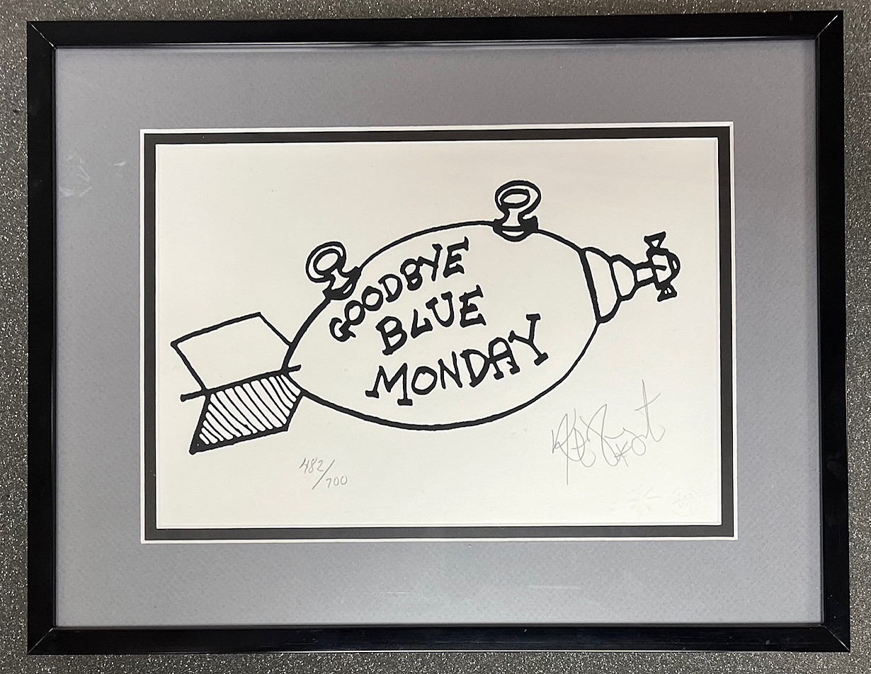 Kurt Vonnegut "ADIOS" or "Goodbye Blue Monday" Signed Limited Edition Silkscreen No. 482/700 , Double-matted and Framed Fine Art Print w/COA