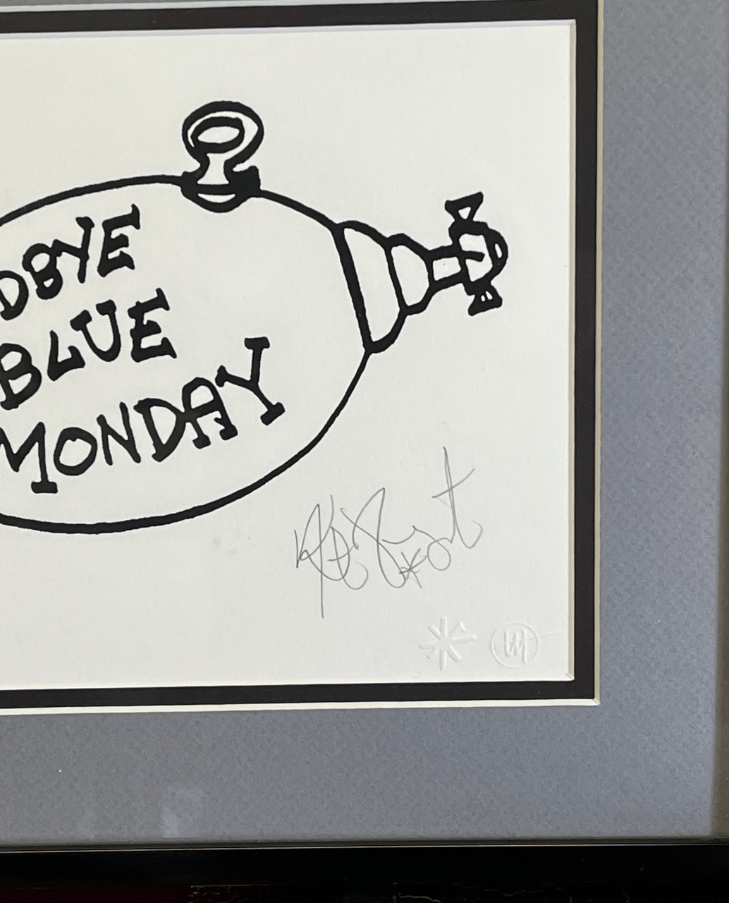 Kurt Vonnegut "ADIOS" or "Goodbye Blue Monday" Signed Limited Edition Silkscreen No. 482/700 , Double-matted and Framed Fine Art Print w/COA