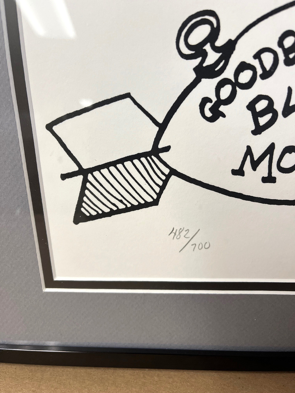 Kurt Vonnegut "ADIOS" or "Goodbye Blue Monday" Signed Limited Edition Silkscreen No. 482/700 , Double-matted and Framed Fine Art Print w/COA