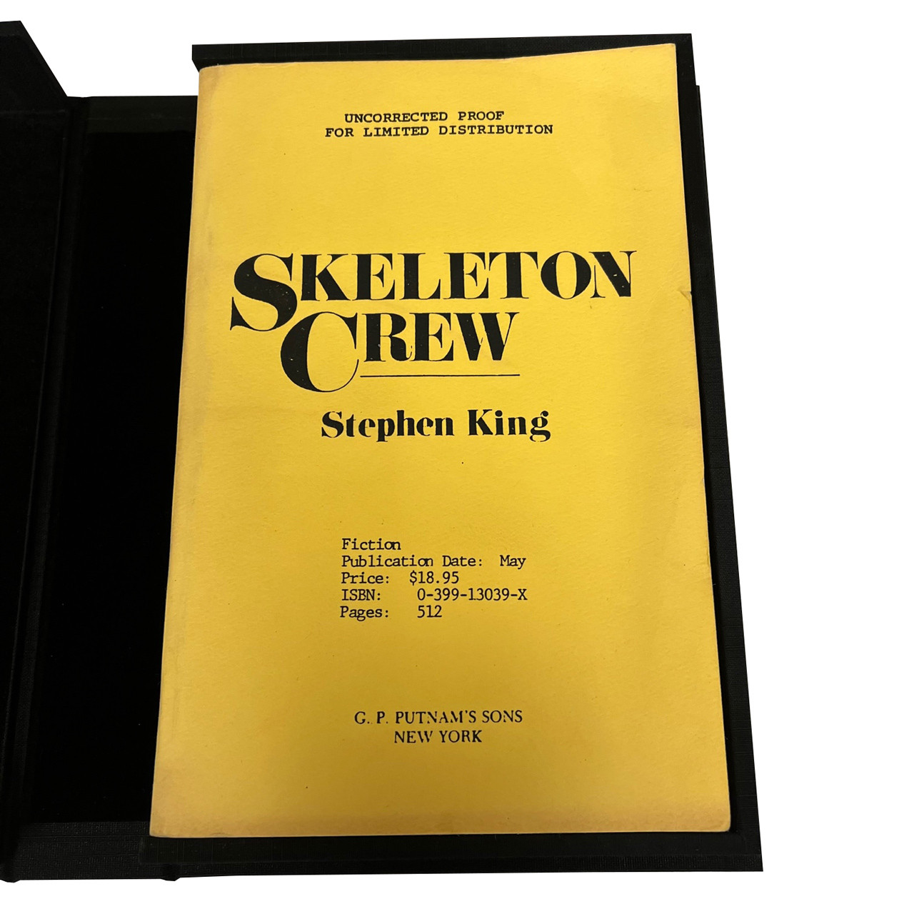 Stephen King "Skeleton Crew" Traycased Signed First Edition, First Printing UNCORRECTED PROOF FOR LIMITED DISTRIBUTION