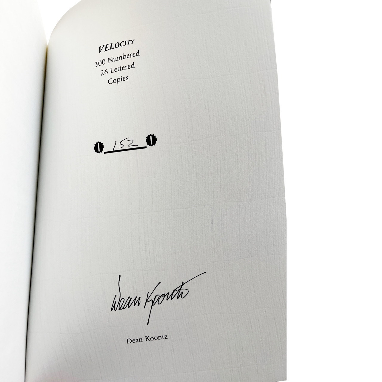 Dean Koontz "Velocity" Slipcased Signed Limited Edition No. 152 of 300