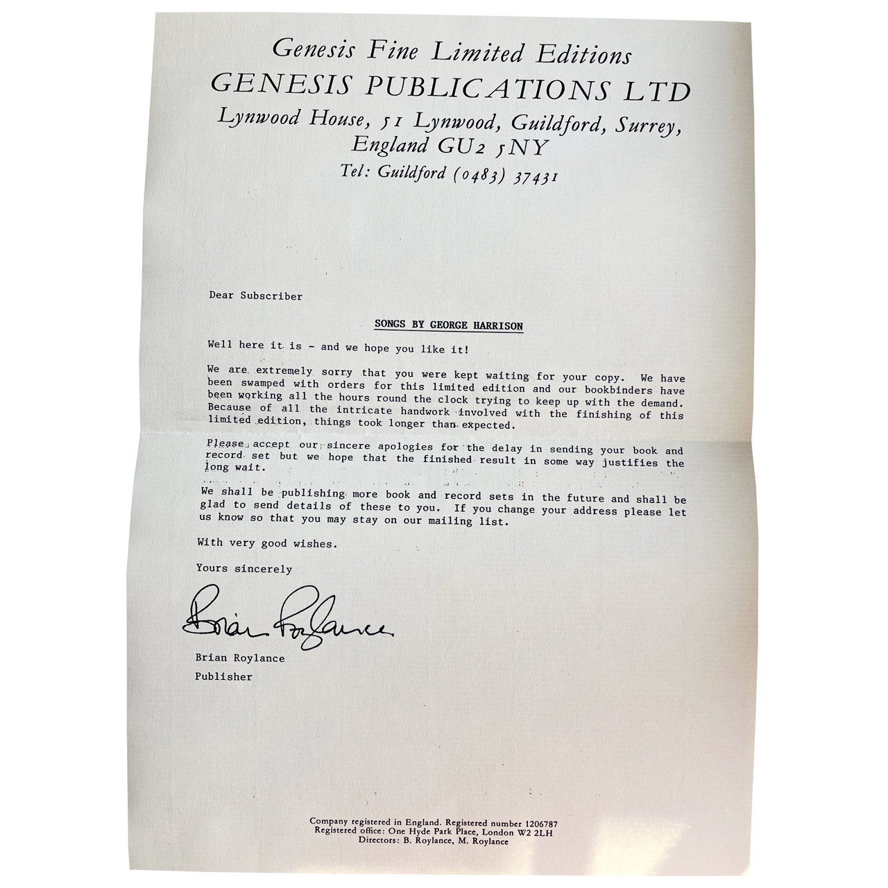 "Songs by George Harrison" Book & Record Set, Deluxe Signed Limited Edition, Leather-Bound 2-Volume Matching Set No.133 of 2,500