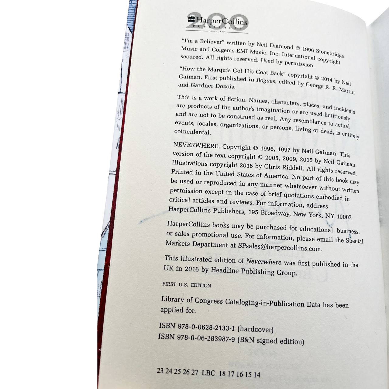 Neil Gaiman "Neverwhere" Signed Illustrated Edition, First Edition, Later Printing w/COA [Very Fine]