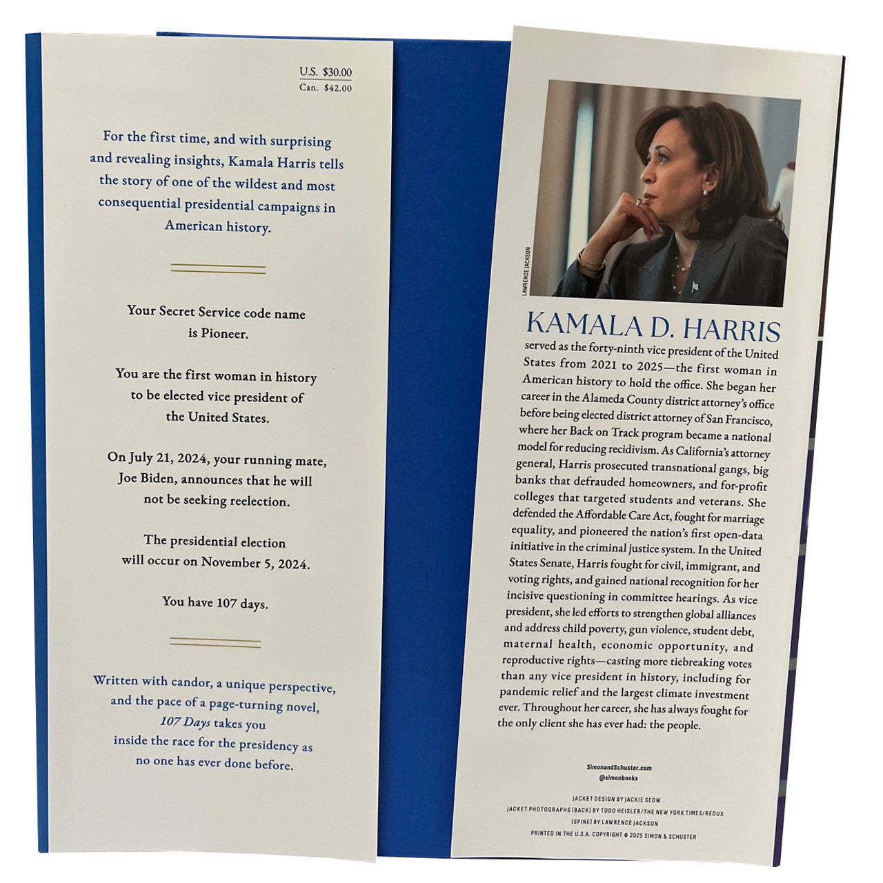 Kamala Harris "107 Days" Signed First Edition / First Printing w/COA [Very Fine]