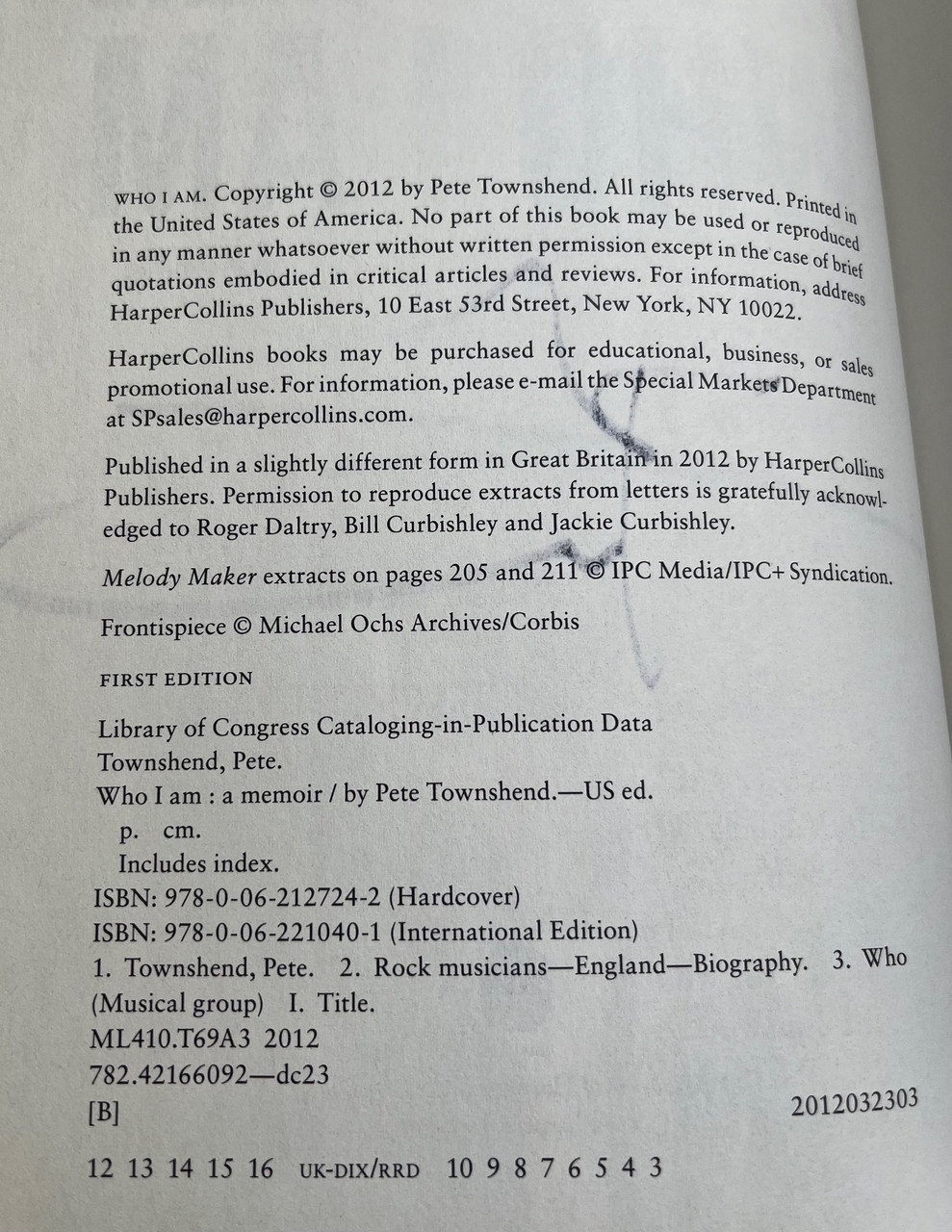 Pete Townshend "Who I Am" Signed First Edition, THIRD Printing w/COA  [Fine/Fine]