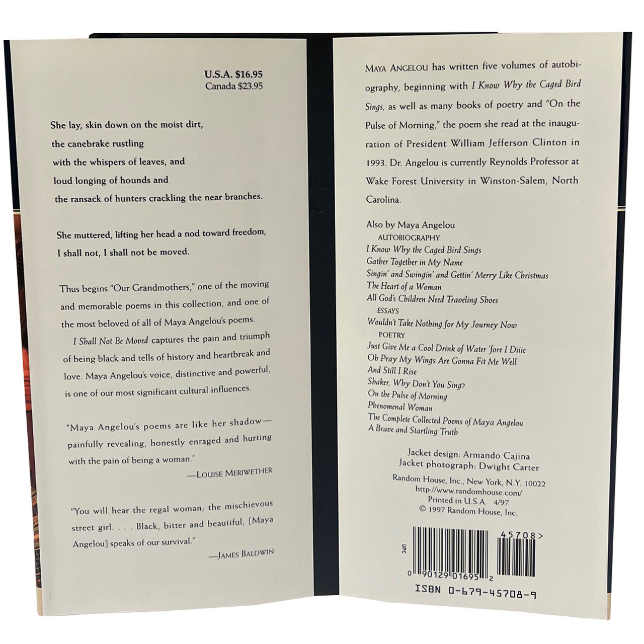 Maya Angelou "I Shall Not Be Moved" Signed First Edition, Later Printing  w/COA [Fine/Fine]