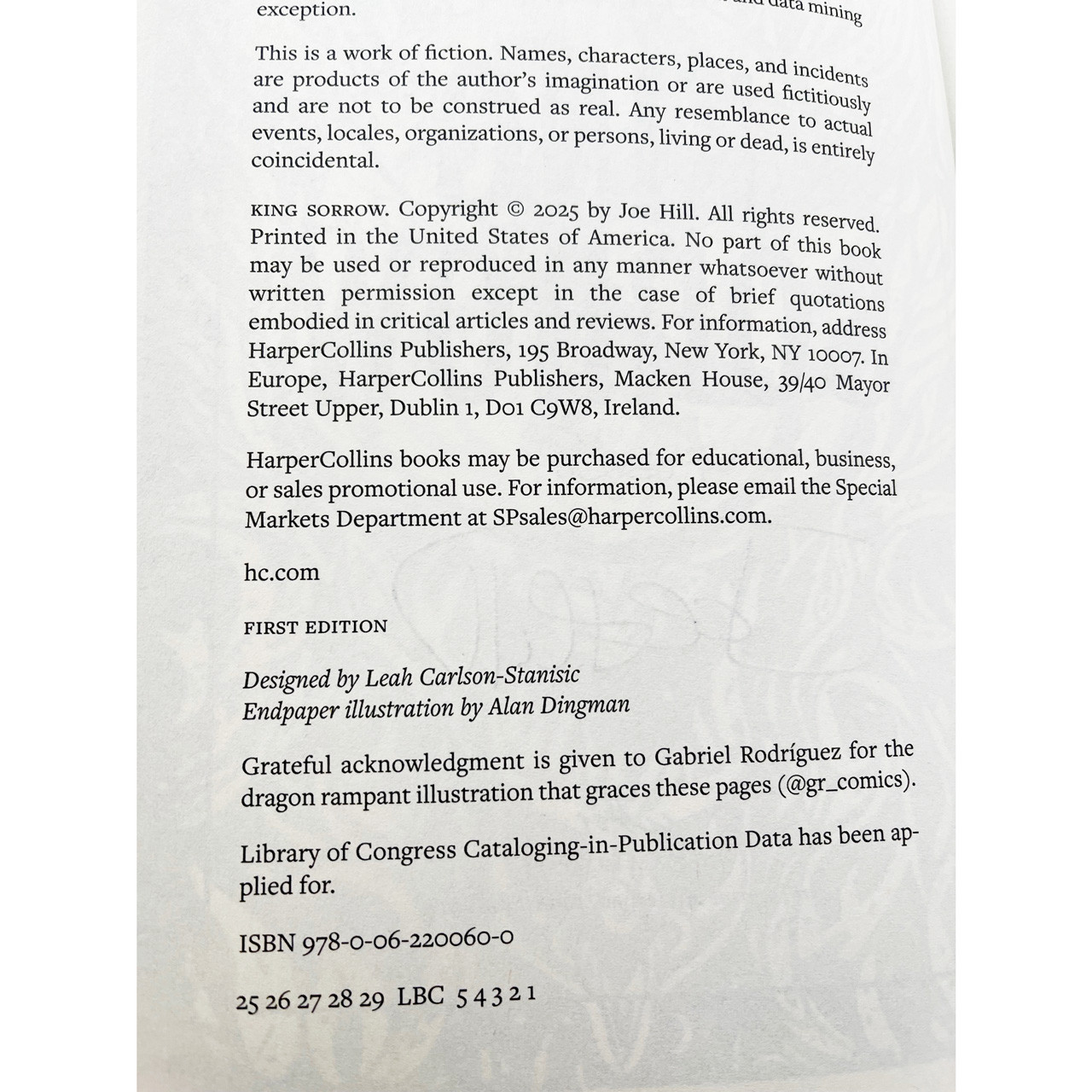 Joe Hill "King Sorrow" Signed First Edition, First Printing [Fine/Fine]