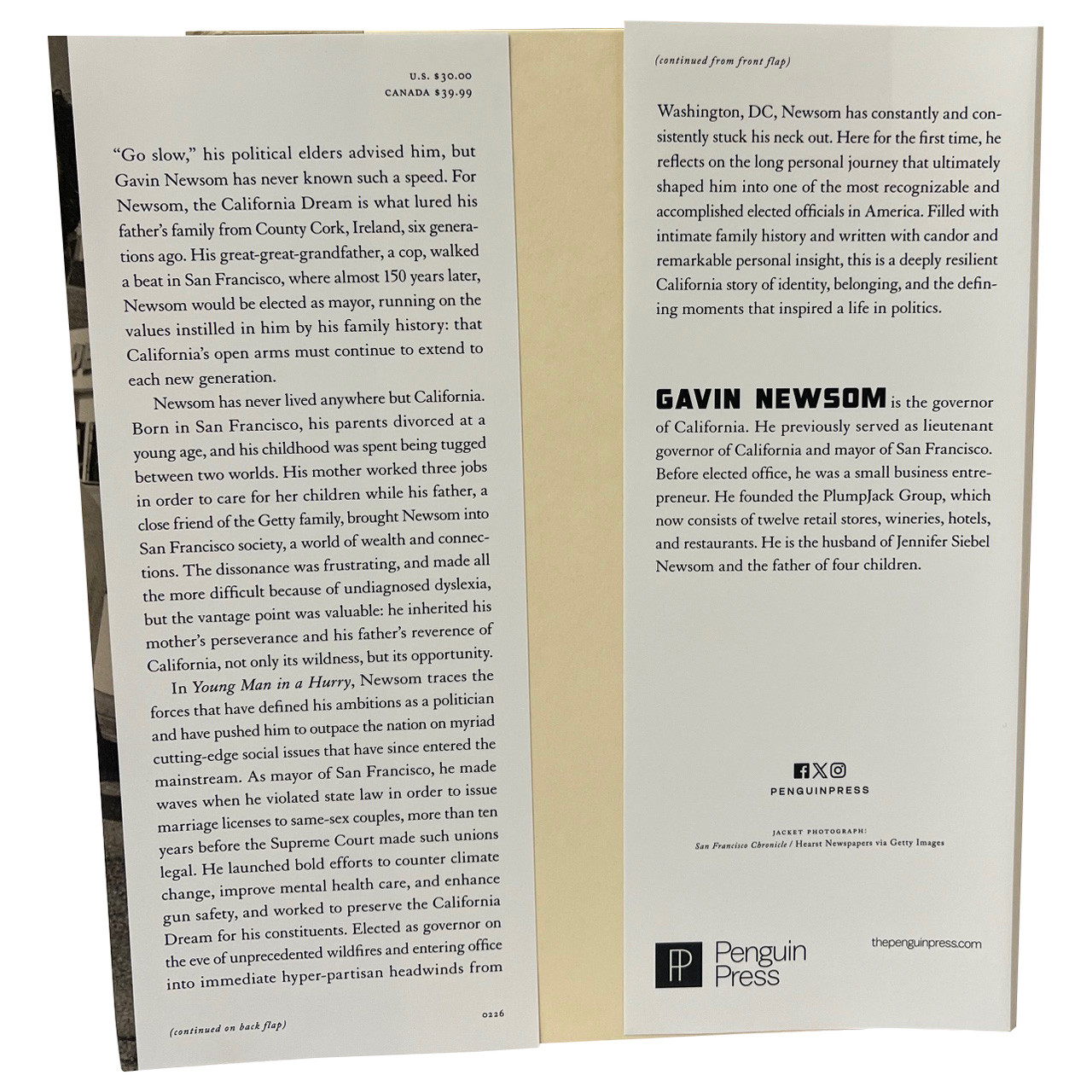 Gavin Newsom "Young Man in a Hurry: A Memoir of Discovery" Signed First Edition / First Printing w/COA [Fine/Fine]