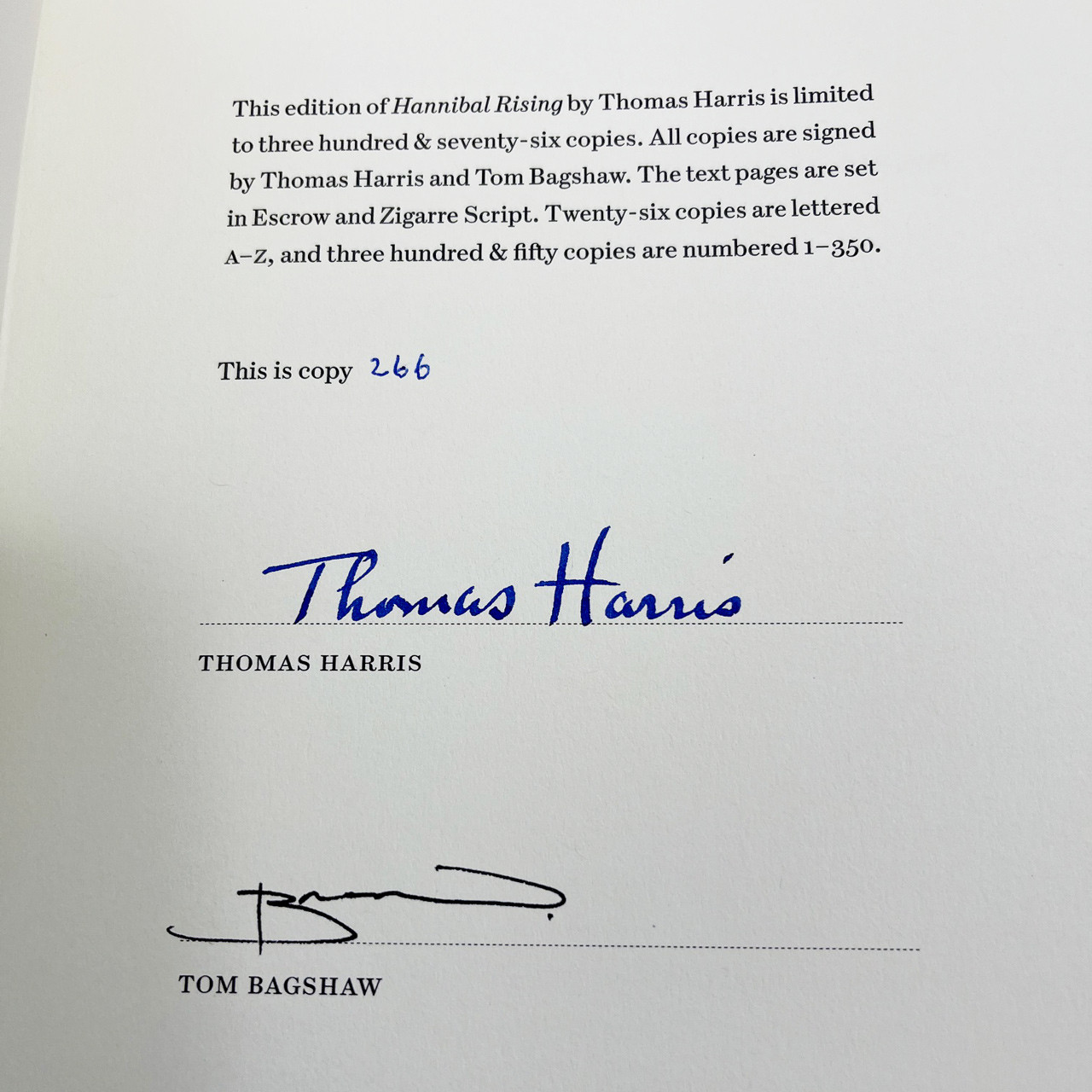 Thomas Harris "Hannibal Rising" Slipcased Signed Limited Edition No. 266 of 350 [Very Fine]