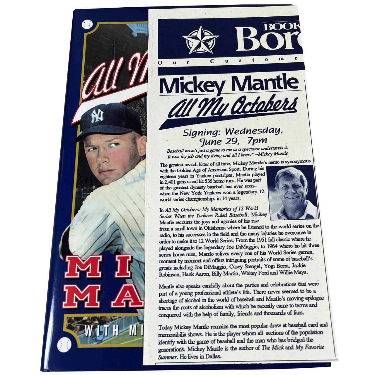 Mickey Mantle "All My Octobers" Signed First Edition, First Printing w/COA, Book Signing Event Flyer