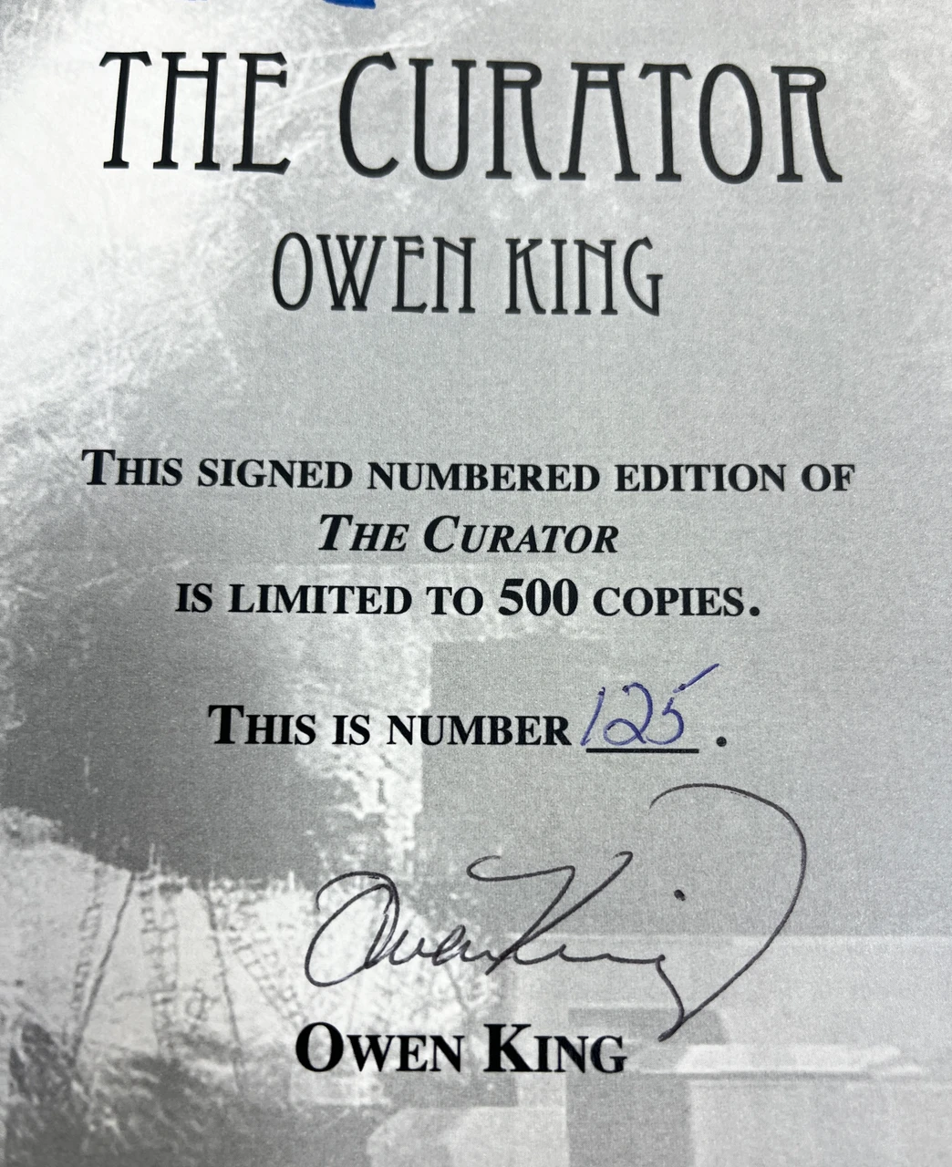 Owen King "The Curator" Signed Limited Numbered Edition of 500 [Sealed]