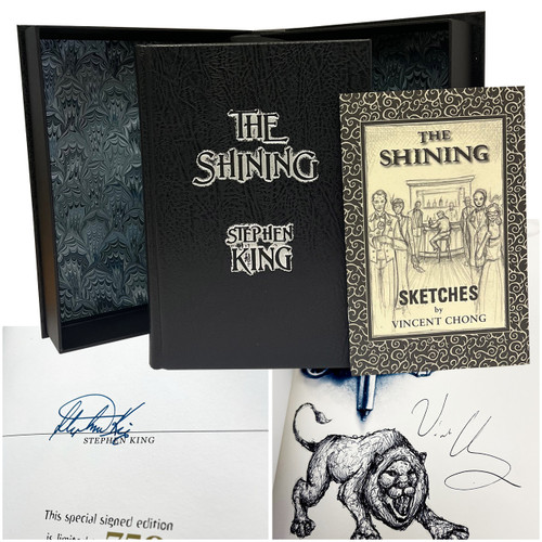 Stephen King "The Shining" Traycased Signed Lettered Edition "A" of only 52 Remarqued w/Sketches Pamphlet, Leather Bound  Collector's Edition [Very Fine]