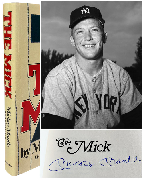 Mickey Mantle "The Mick" Signed First Edition, First Printing w/COA, Book Signing Event Photos, Flyer