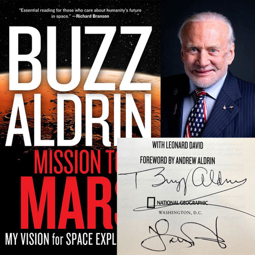 Buzz Aldrin "Mission To Mars" Dual Signed First Edition w/COA, Event Photo [Very Fine]