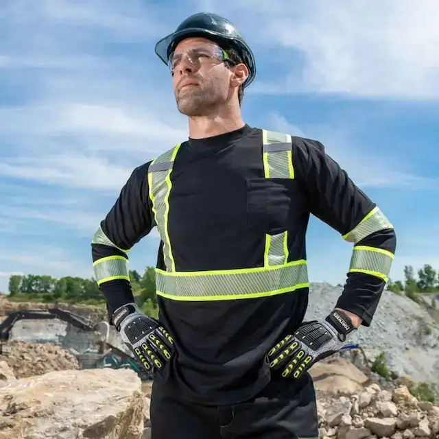Black Long Sleeve Construction Shirt Durable Workwear Top