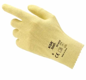 Ansell KSR vinyl-coated knit work gloves with liquid-repellent grip, sold by the dozen