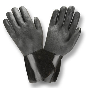 heavy-duty PVC chemical resistant gloves with rough grip and cotton lining