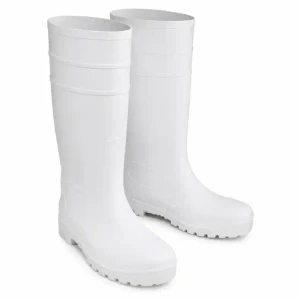 white PVC steel toe work boots slip resistant HACCP compliant food safety boots industrial waterproof footwear