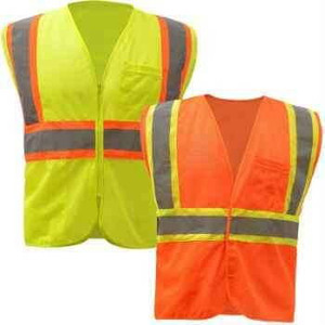 contrasting reflective tape detail on ANSI class 2 safety vest high visibility striping design