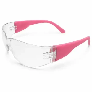 Pink safety glasses with ANSI Z87.1 impact protection