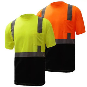 ANSI Class 2 hi-vis short sleeve safety shirt with black contrast panel and reflective tape