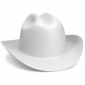 Cowboy style full brim hard hat safety helmet with ANSI Z89.1 Type I Class E certification for industrial head protection