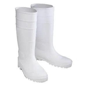 16-inch white PVC work boots with waterproof protection