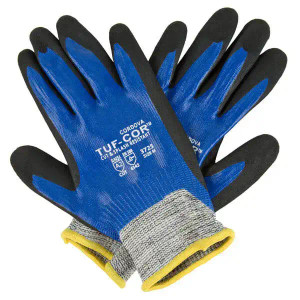 ANSI A4 cut resistant HPPE gloves with 13 gauge shell and sandy nitrile coating for industrial hand protection