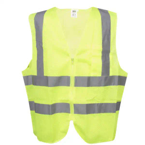 CAT 2 FR high visibility lime safety vest with ANSI Class 2 reflective tape and mic tab for oilfield workers