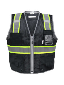 Black Surveyor Safety Vest ANSI Class 2 Reflective Pockets