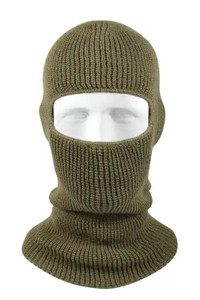 Close-up of the double-layer acrylic knit fabric on a thermal face mask, highlighting the breathable, heavyweight insulation built for sub-zero temperatures and active-duty use