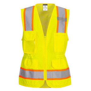 Women's high-visibility contrast safety vest with mesh back and reflective tape Women's high-visibility contrast safety vest with mesh back and reflective tape