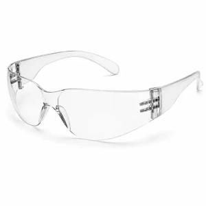 Clear wraparound safety glasses with one-piece lens