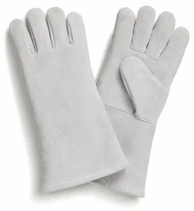 Gray Side-Split Leather Welding Gloves - Full Gauntlet