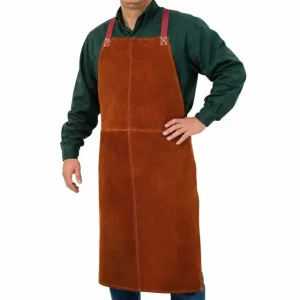 24 x 36 brown cowhide leather welding apron with Kevlar stitching and chest pockets