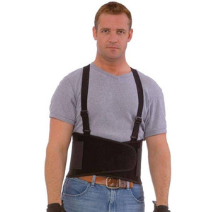 Back support belt with suspenders for lifting and warehouse work