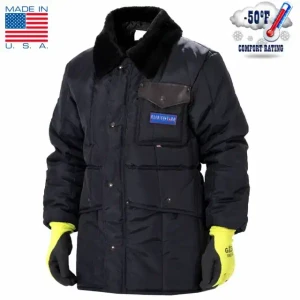 SubPolar insulated coat front view with zipper and pile collar