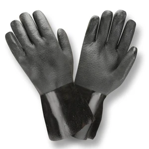 Black PVC chemical resistant gloves with 12-inch cuff