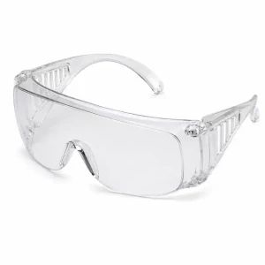 Clear visitor safety glasses with wrap-around design and vented sideshields