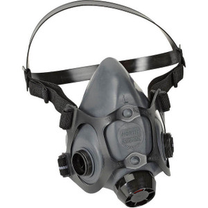 Honeywell North 5500 gray half mask respirator with dual N-Series cartridge connectors and overhead cradle strap