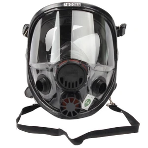 Honeywell North 7600 Opti-Fit full face respirator showing the clear panoramic lens and black silicone face seal