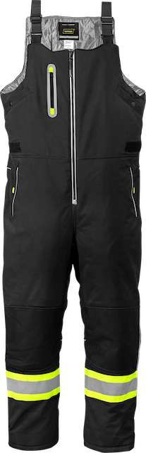 Black -60F softshell extreme freezer bib overalls with ANSI Class E reflective tape and reinforced knees