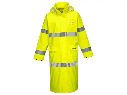 FR high-visibility rain coat 49-inch flame resistant waterproof ANSI Class 3