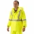 Construction worker wearing high-visibility self-extinguishing rain jacket on roadside