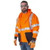 Worker wearing hi-vis hooded safety sweatshirt on job site