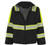 Black sherpa-lined softshell work jacket with reflective trim